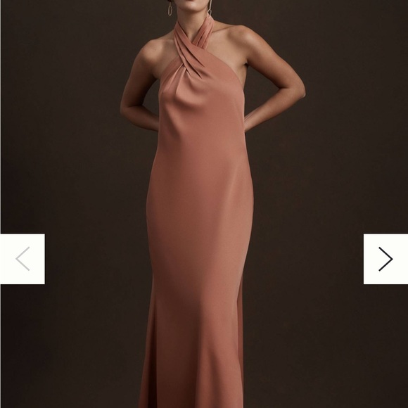 BHLDN Anthropologie Ruby Twist Halter Satin Gown Sz 16W NWT Rose Pink Sedona - Picture 1 of 6
